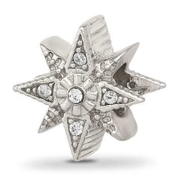 Sterling Silver Textured and Polished Cubic Zirconia Star Bead