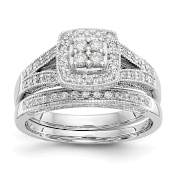 Rhodium Over 14K White Gold Lab Grown Diamond Cluster Engagement Ring 0.508ctw