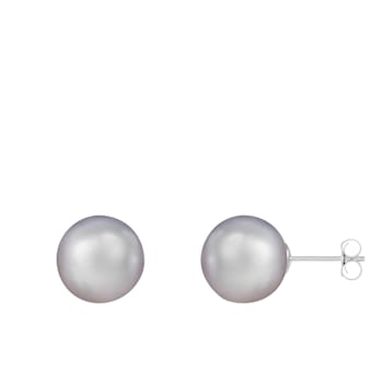 14k White Gold 10-11mm Gray Freshwater Pearl Stud Earrings