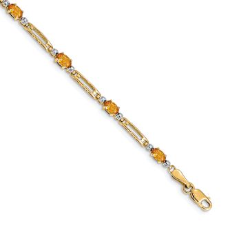 10k Yellow Gold and Rhodium Over 10k Yellow Gold Diamond and Citrine Bracelet
