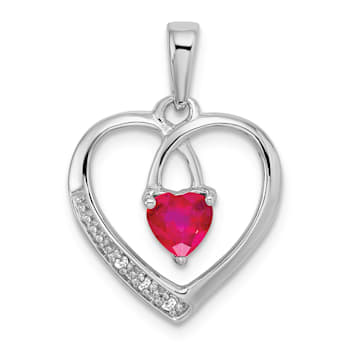 Rhodium Over 14k White Gold Ruby and Diamond Heart Pendant