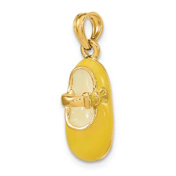 14k Yellow Gold with Yellow Enamel 3D Baby Shoe Charm