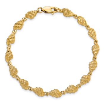 14k Yellow Gold Textured Conch Shell Link Bracelet