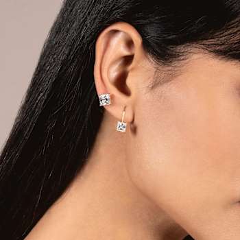 White Cubic Zirconia 14k Yellow Gold Earrings With Velvet Gift Box 2.00ctw