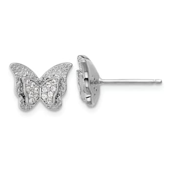 Rhodium Over Sterling Silver Polished Cubic Zirconia Butterfly Post Earrings