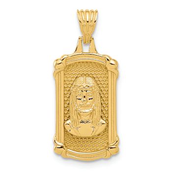 14k Yellow Gold Polished and Textured Jesus Dog Tag Pendant