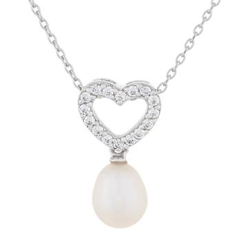 7-7.5mm Drop White Cultured Freshwater Pearl and CZ Rhodium Over
Sterling Silver Pendant