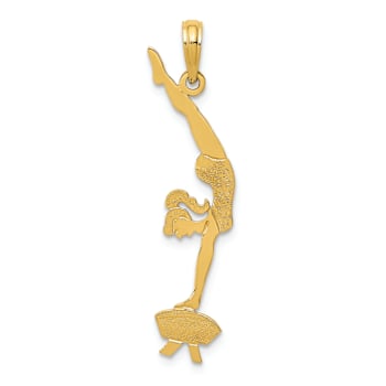 14k Yellow Gold Solid Polished and Textured Gymnast Pendant