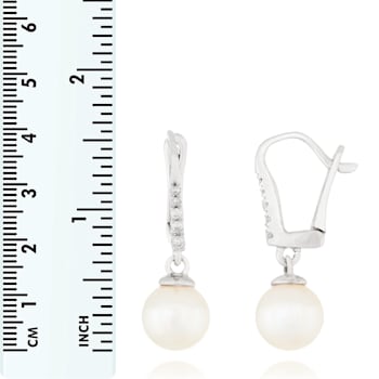 White Cultured Akoya Pearl 14k White Gold Earrings 7-7.5mm