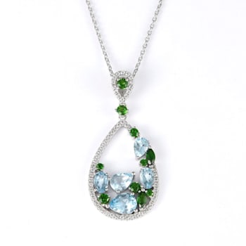 Teardrop Multi Color Gemstone Fashion Pendant Necklace,  Rhodium Over
Sterling Silver