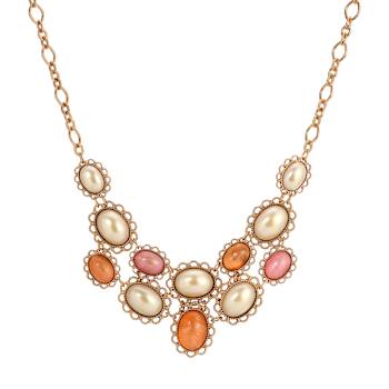 Yellow Base Metal Multi-Color Oval Stone Necklace 16 inch Adj.