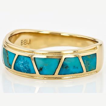 Turquoise Inlay Band Ring In 18K Gold Over Sterling Silver