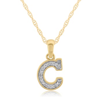 White Diamond Accent 10k Yellow Gold C Initial Pendant With 18” Rope Chain