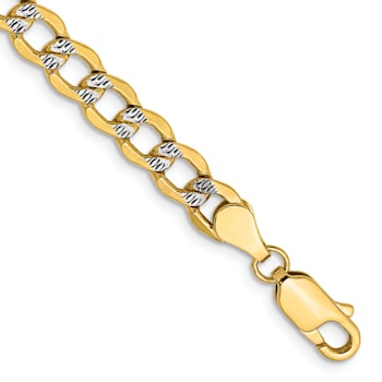 14k Yellow Gold and Rhodium Over 14k Yellow Gold 5.2mm Diamond-Cut Pave
Curb Link Bracelet