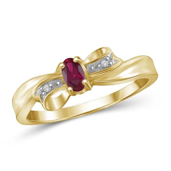 Red Ruby with White Diamond Accent 14K Gold Over Sterling Silver Ring 0.40ctw