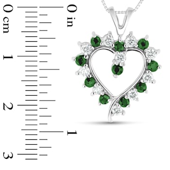 0.88ctw Emerald and Diamond Heart Shaped Pendant in 14k White Gold