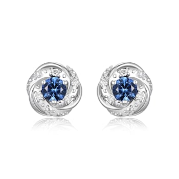 Blue Lab Created Sapphire Rhodium Over Sterling Silver Earrings