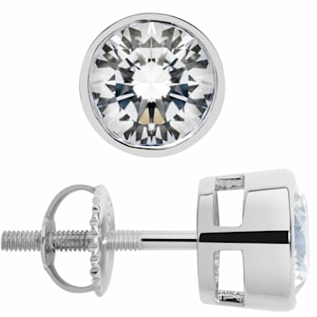 White Cubic Zirconia 14k White Gold Studs With Velvet Gift Box 2.00ctw