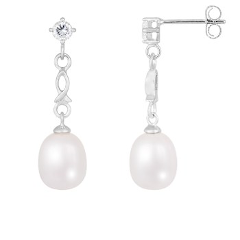 White Cultured Freshwater Pearl and Cubic Zirconia Rhodium Over Sterling
Silver 7-8mm Drop Earrings