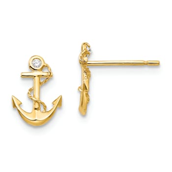 14K Yellow Gold Cubic Zirconia Children's Anchor Post Earrings