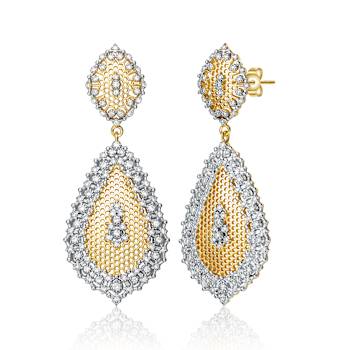 Two-Tone CZ Drop Earrings In 14K Gold Over Brass