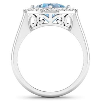 Cushion Cut Blue Aquamarine and White Diamond 14K White Gold Halo Ring
1.72 ctw