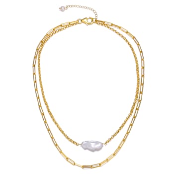 Pear Shape Freshwater Pearl Layered Necklace In 14K Gold Over Sterling Silver