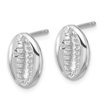 Rhodium Over Sterling Silver Polished Cowrie Shell Post Earrings