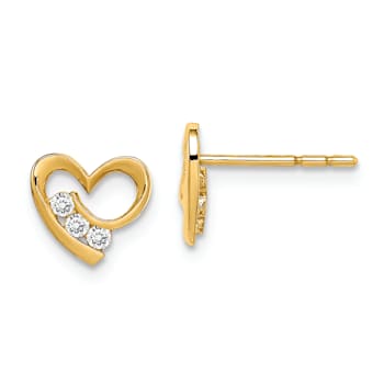 14k Yellow Gold Cubic Zirconia Heart Post Earrings