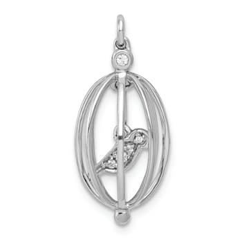 Rhodium Over 14k White Gold Diamond Bird in Cage Pendant