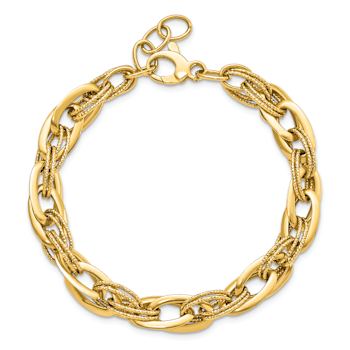 14k Yellow Gold 8.2mm Polished and Textured Fancy Link Bracelet