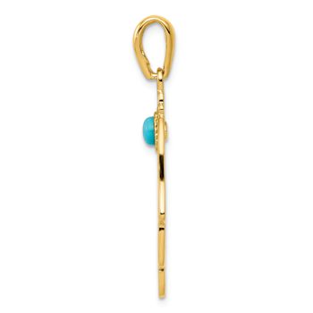 14k Yellow Gold Blue Turquoise Filigree Chamseh Pendant