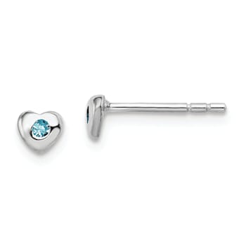 Rhodium Over Sterling Silver March Light Blue Preciosa Crystal Heart Earrings
