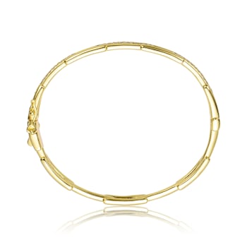 CZ Pave Rectangular Link Bracelet In 14K Gold Over Brass