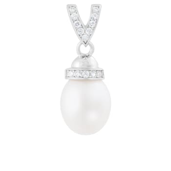8-9mm White Cultured Freshwater Pearl Sterling Silver Pendant W/Chain
