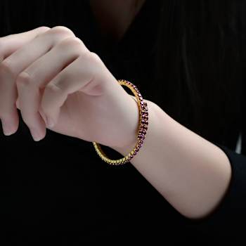 Ruby Color CZ Bypass Tennis Bracelet In 14K Gold Over Brass