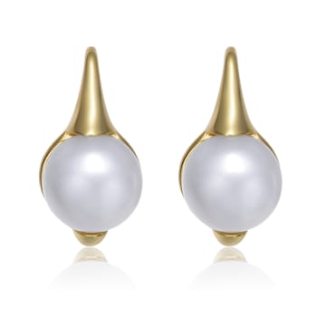 Round Freshwater Pearl Leverback Drop Earrings In 14K Gold Over Sterling Silver