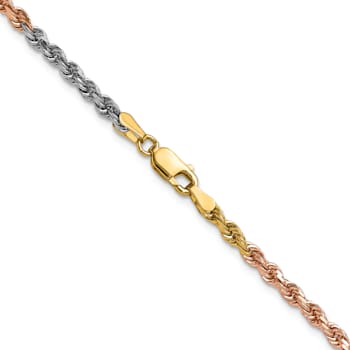 14k Yellow Gold, 14k White Gold and 14k Rose Gold 3mm Solid Diamond-Cut
Rope 20 Inch Chain