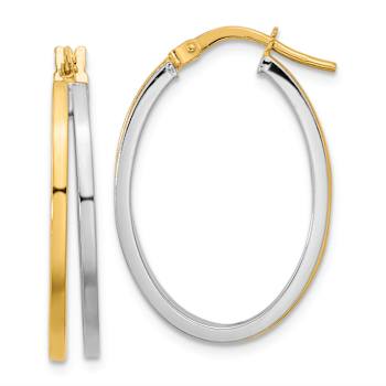 14k Yellow Gold and 14k White Gold 1 1/16" Polished Oval Double
Hoop Earrings