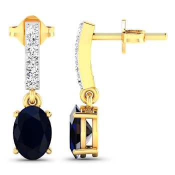 1.50ctw 14K Yellow Gold Blue Sapphire and White Diamond Halo Earrings
