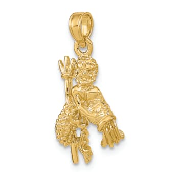 14k Yellow Gold 3D Textured Aquarius Zodiac pendant