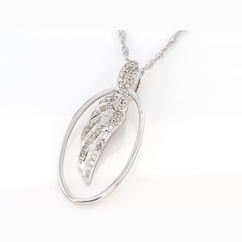 White Diamond Rhodium Over Sterling Silver Angel Wing Pendant With Chain 0.35ctw