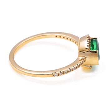1.10 Ctw Emerald With 0.13 Ctw White Diamond Ring in 14K YG
