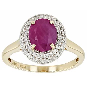 Ruby And Diamond Halo Ring In 10K Gold