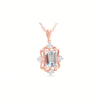 Octagonal Aquamarine and Cubic Zirconia 18K Rose Gold Over Sterling
Silver Pendant with chain, 2ctw