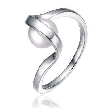 Pear Shape Freshwater Pearl Double Weave Band Ring In Sterling Silver