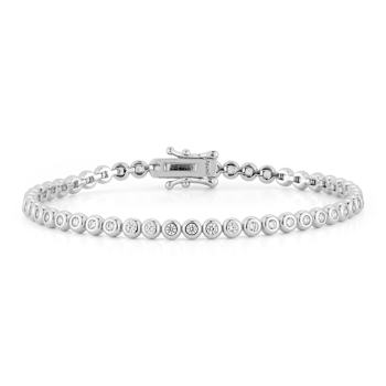 Rachel Zoe Round Bezel Set CZ Tennis Bracelet in Rhodium Over Sterling Silver