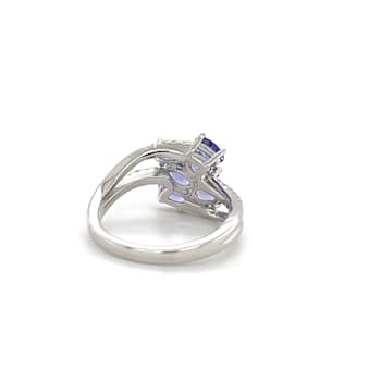 Rhodium Over Sterling Silver Oval Tanzanite and White Zircon Ring 1.96ctw