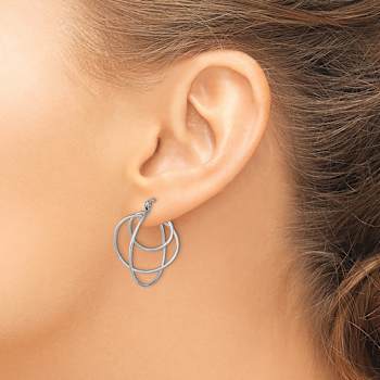 Rhodium Over 14k White Gold 1 1/16" Polished Twisted Circles Hoop Earrings