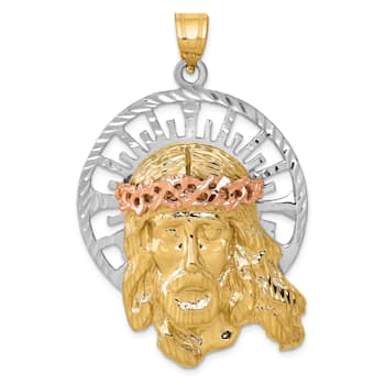 14k Yellow Gold, 14k White Gold and 14k Rose Gold Textured Jesus Pendant
